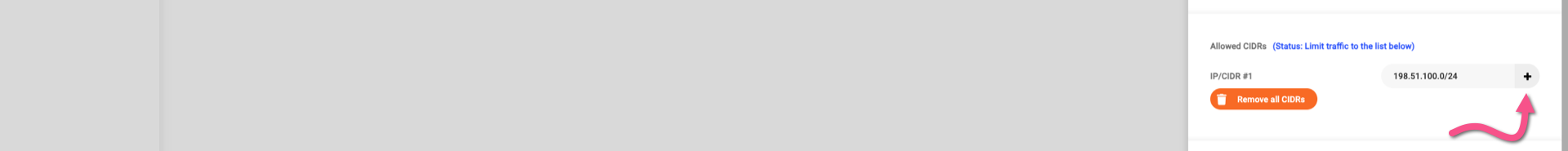 Define a Class C network, from which access to the cluster is allowed