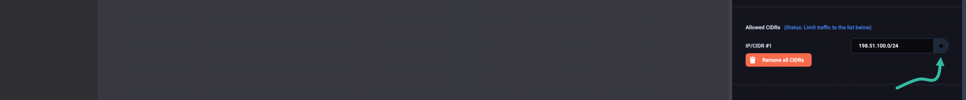 Define a Class C network, from which access to the cluster is allowed