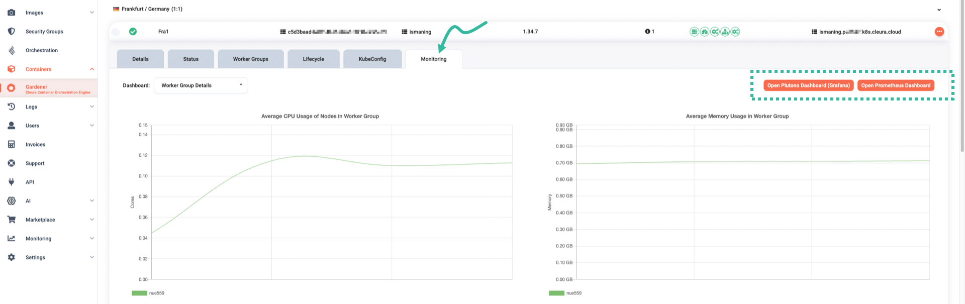 Monitoring tab for launching Prometheus or Plutono