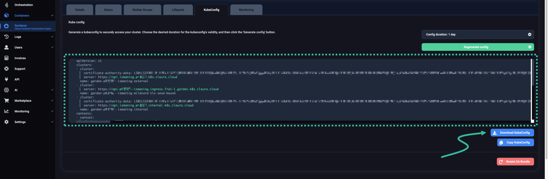 Download the newly generated kubeconfig