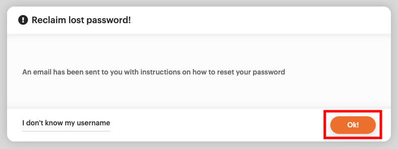 Reset your password email has been sent