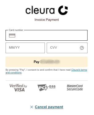 Image where it is possible to add a new card with the card's specific information and make the invoice payment.