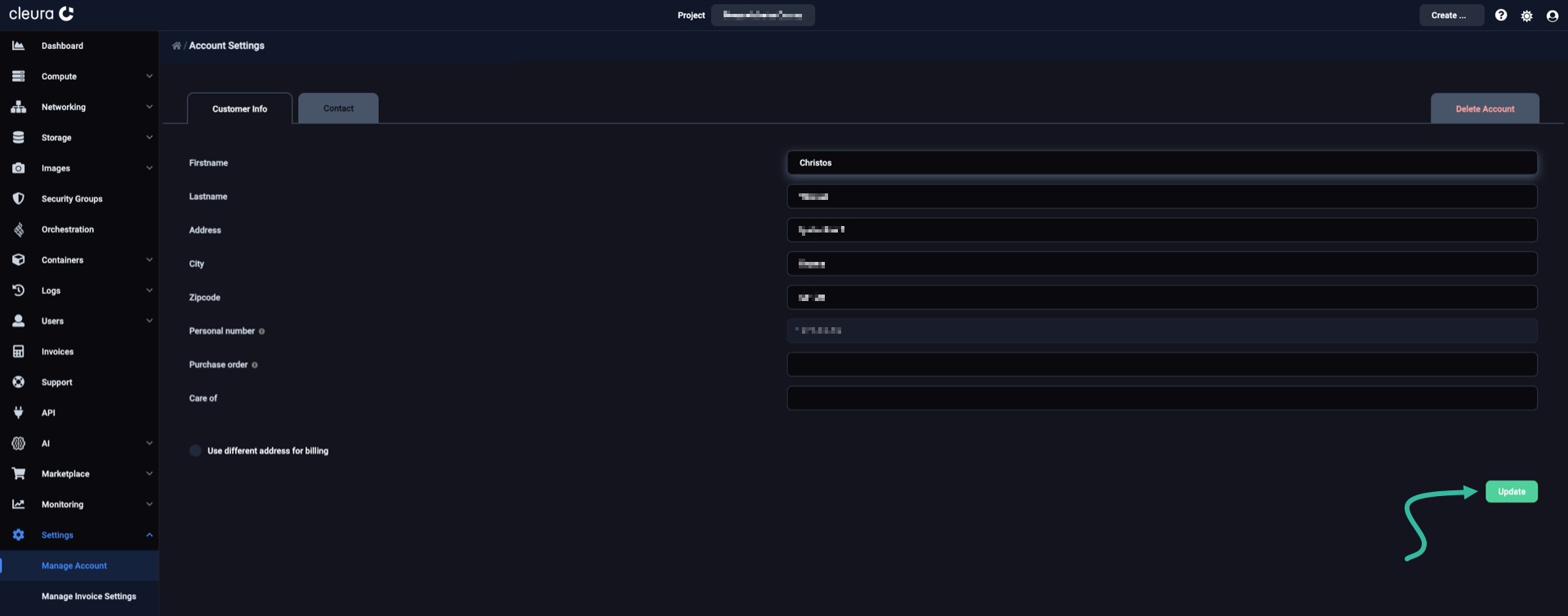 Customer Info tab