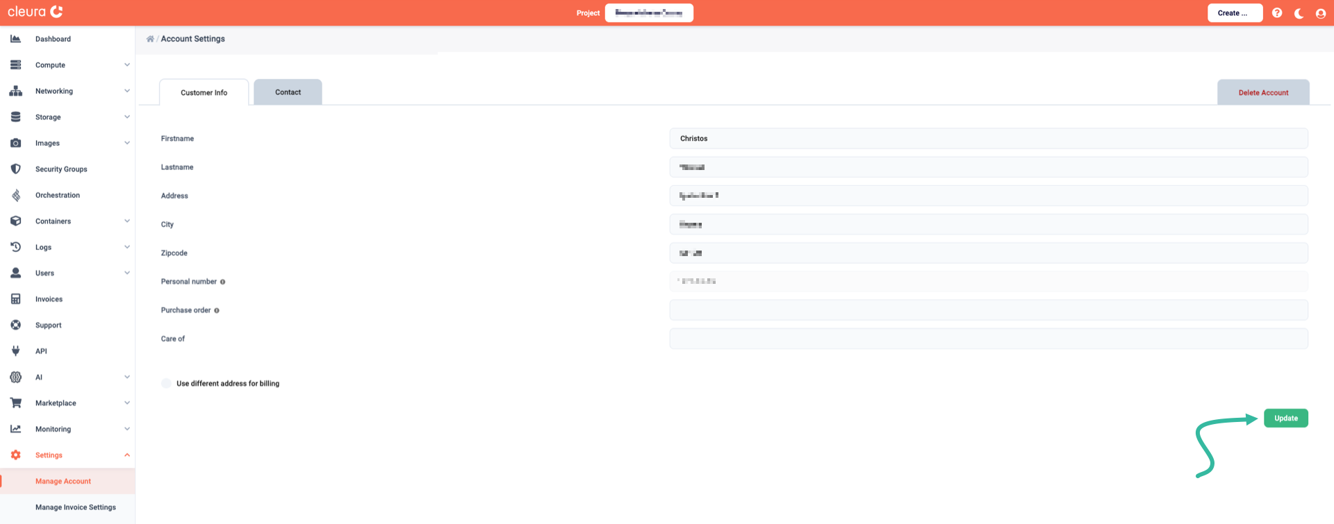 Customer Info tab