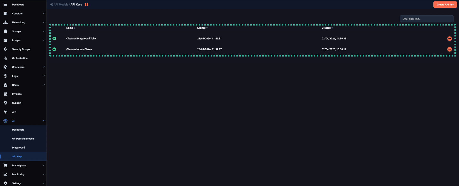 Creating a new API key for a set of LLMs