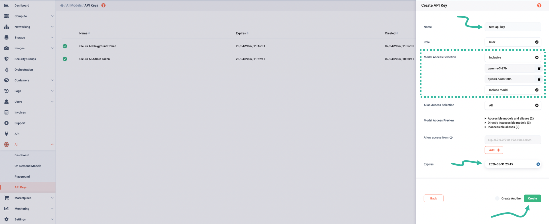 Set key properties and create the key