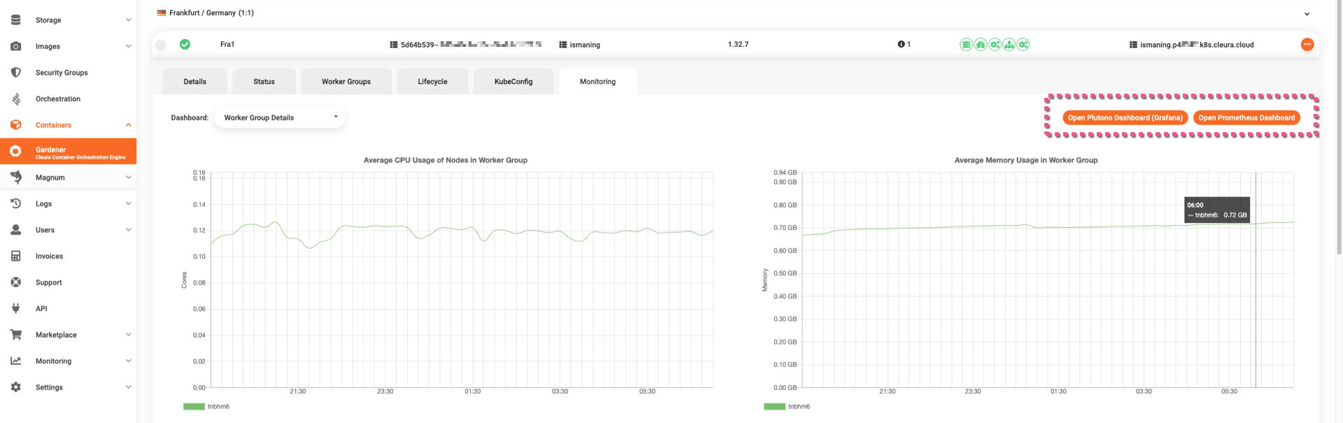 Monitoring tab for launching Prometheus or Plutono
