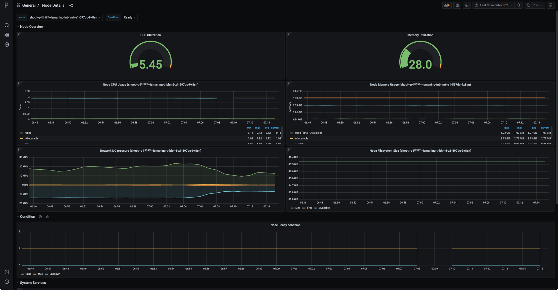 Plutono dashboard displaying information about the worker nodes