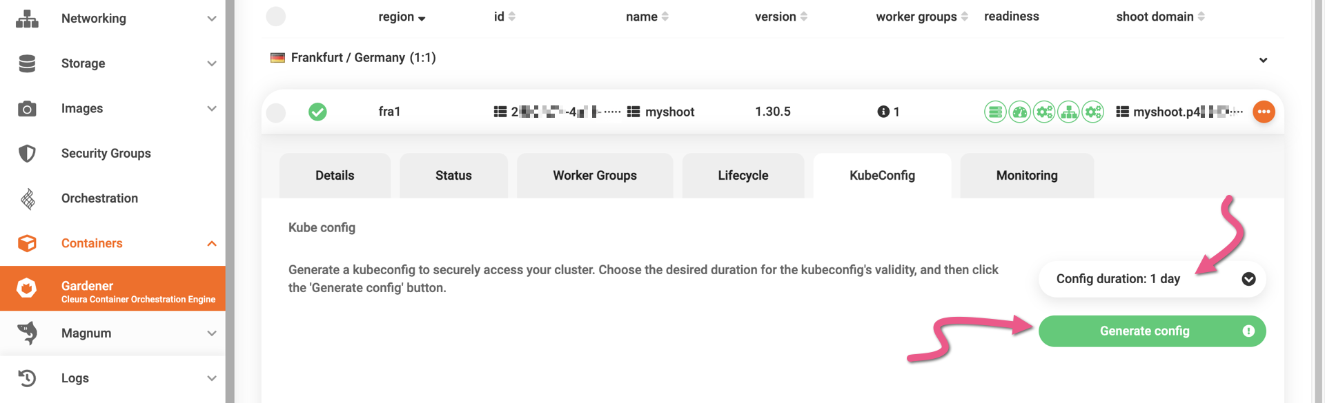 Set duration for the new kubeconfig and generate it