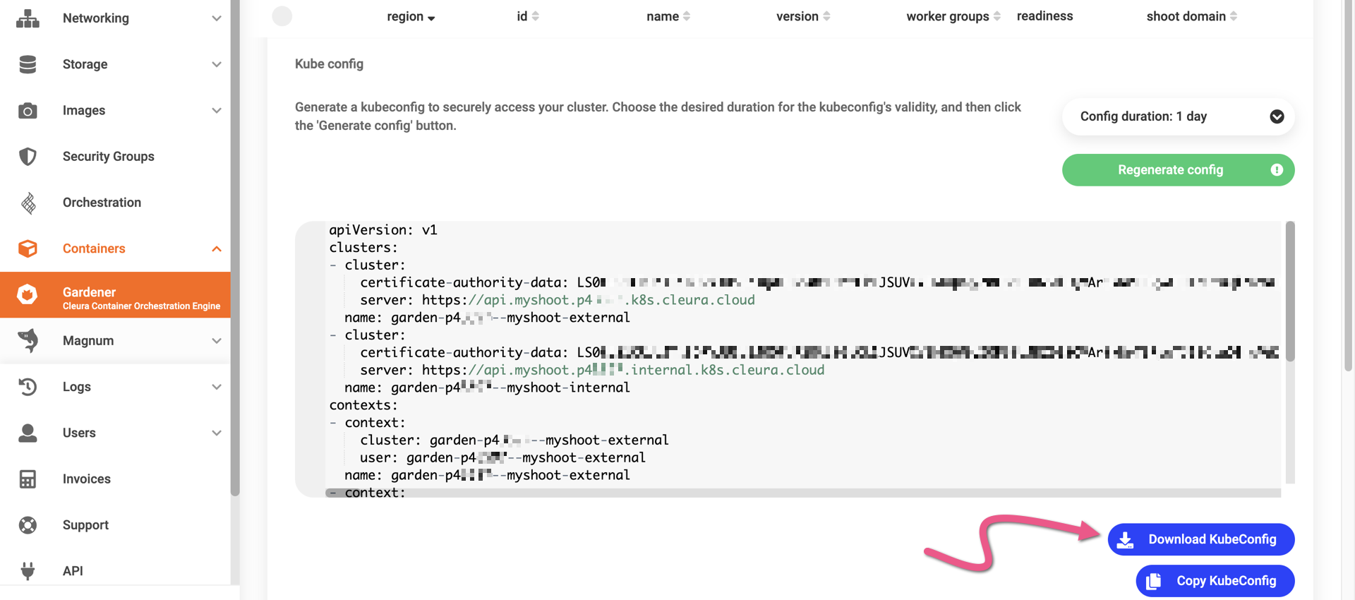Download fresh certificate-based kubeconfig