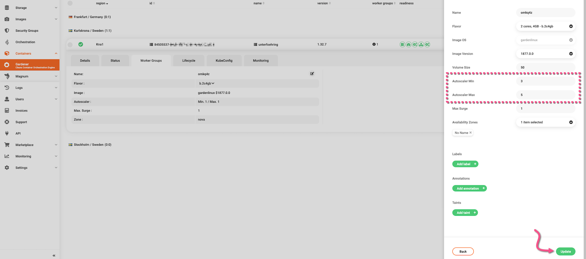 Modify autoscaling parameters