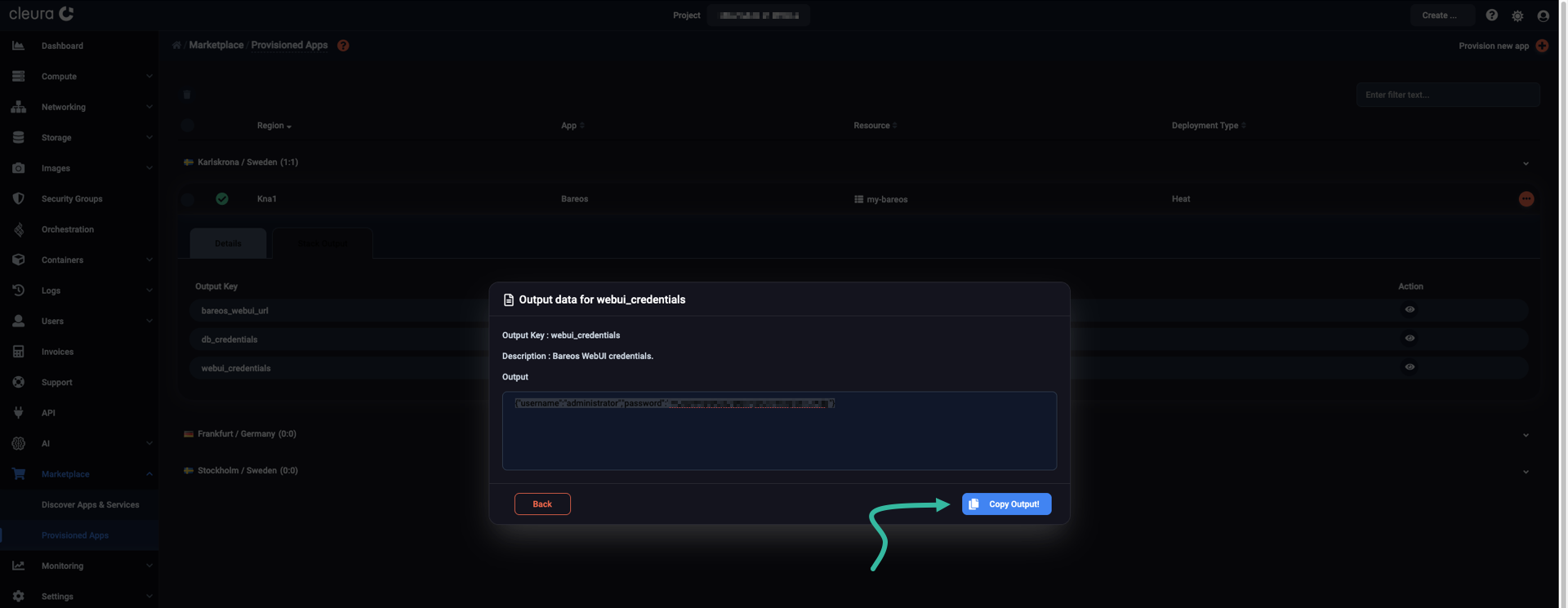 Copy the user name and password to the clipboard