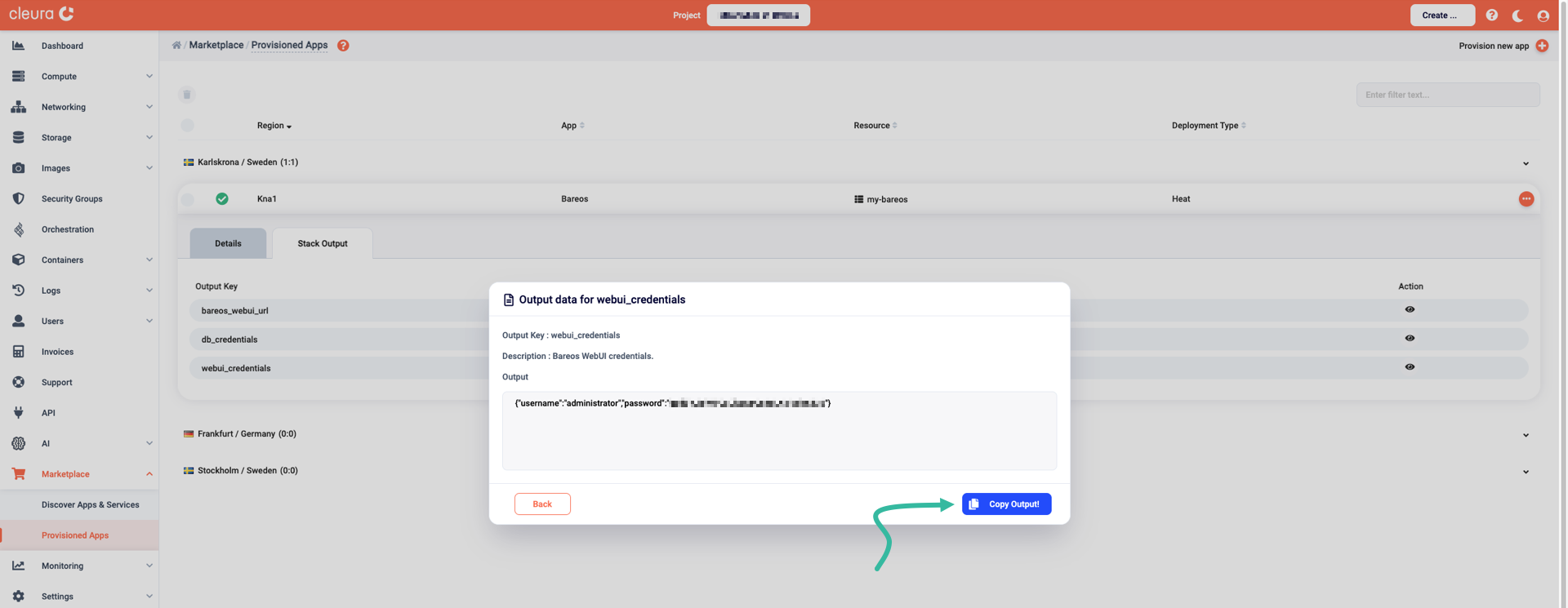 Copy the user name and password to the clipboard