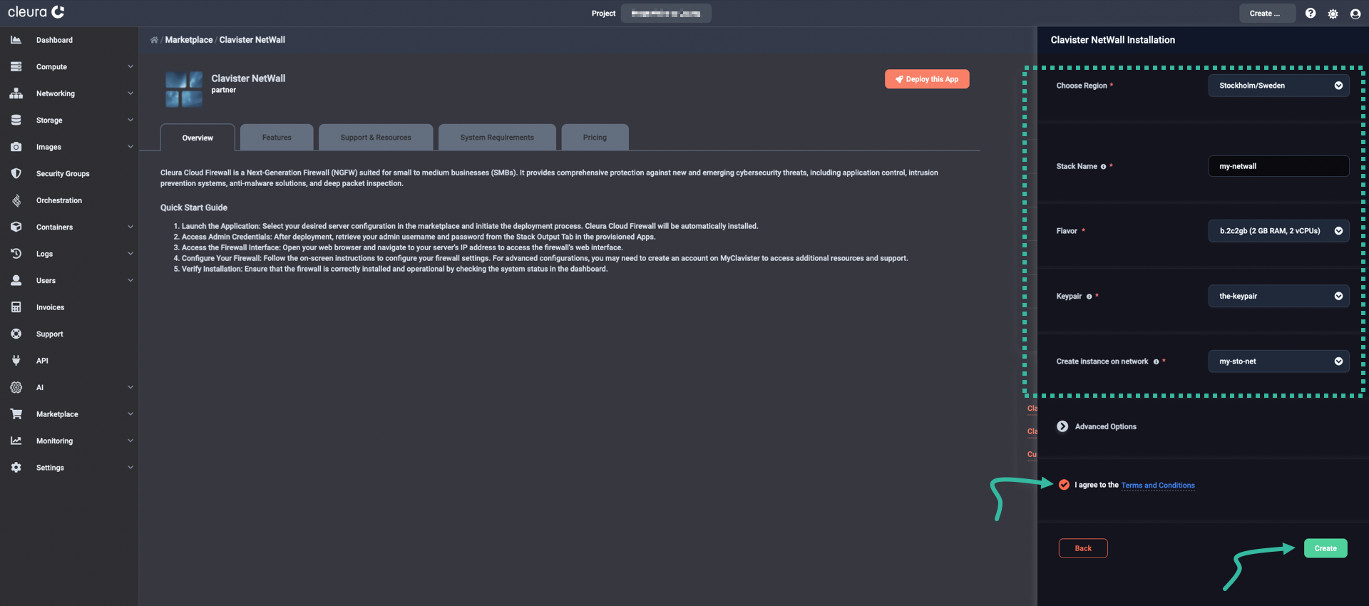 Specify the characteristics of the firewall VM
