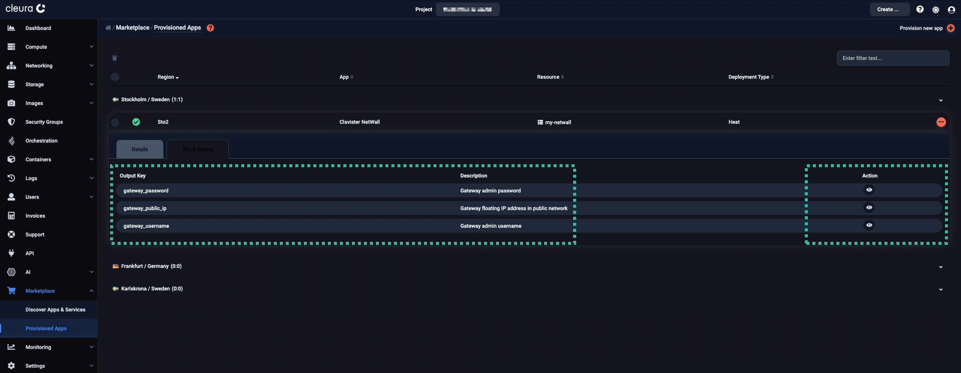 Locate the public IP and the admin user password