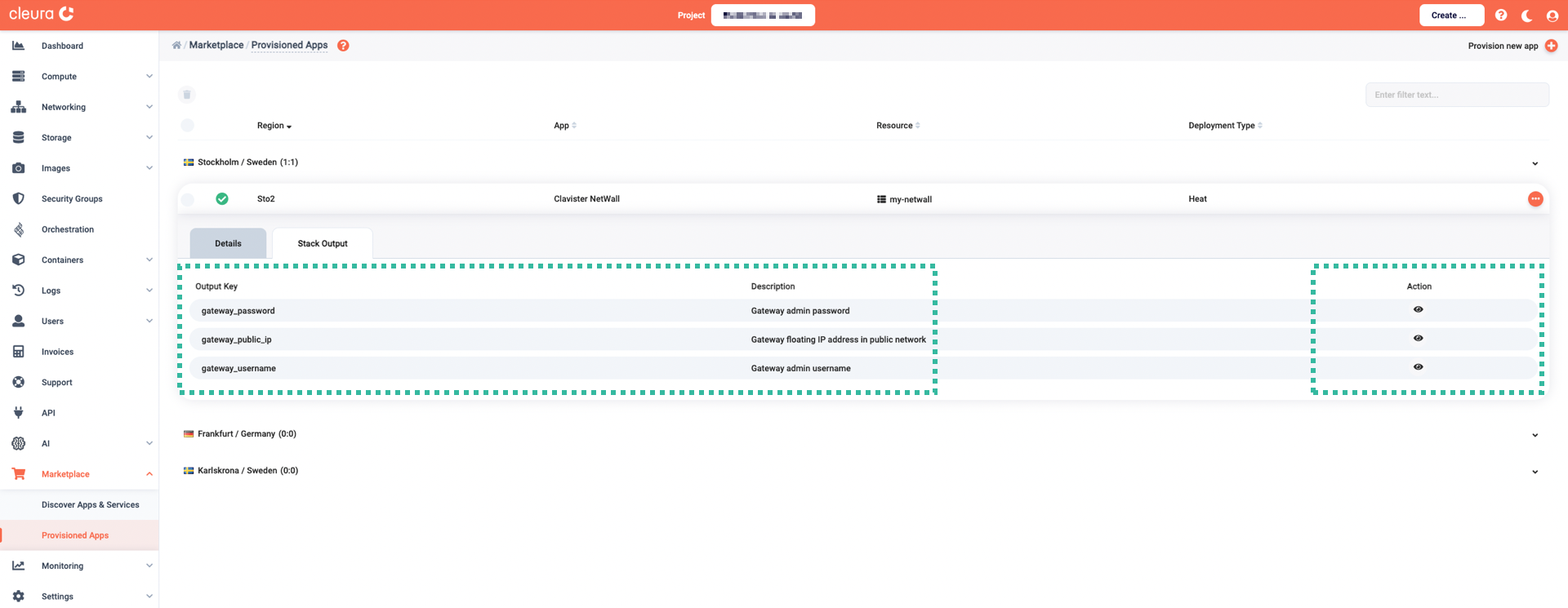 Locate the public IP and the admin user password