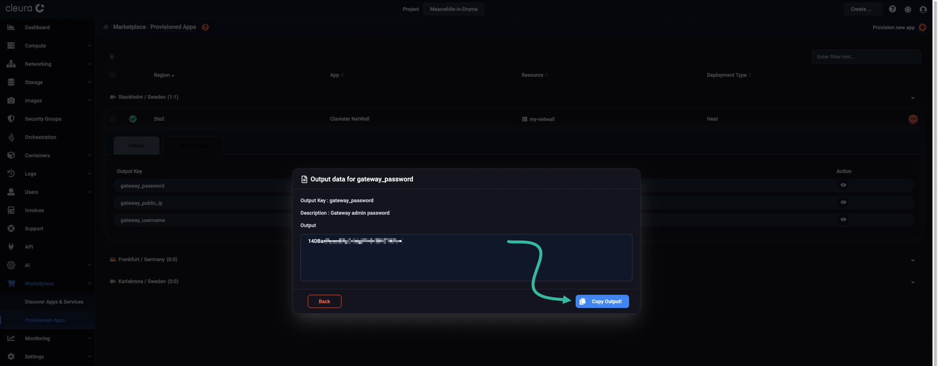 Copy the admin user password to the clipboard