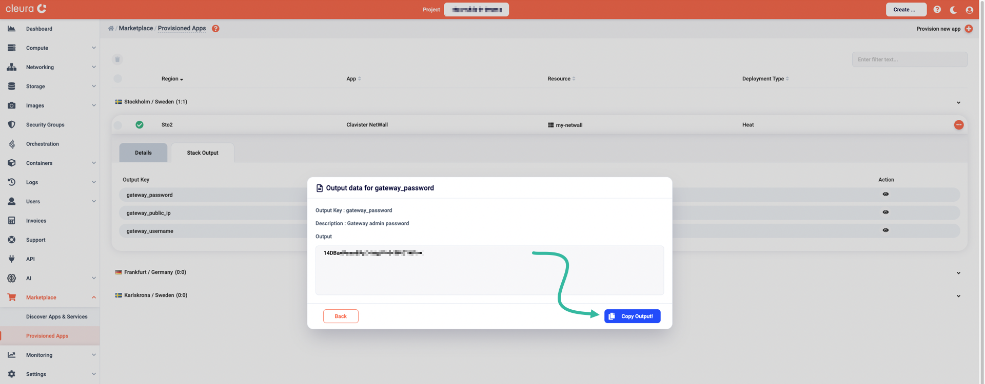 Copy the admin user password to the clipboard