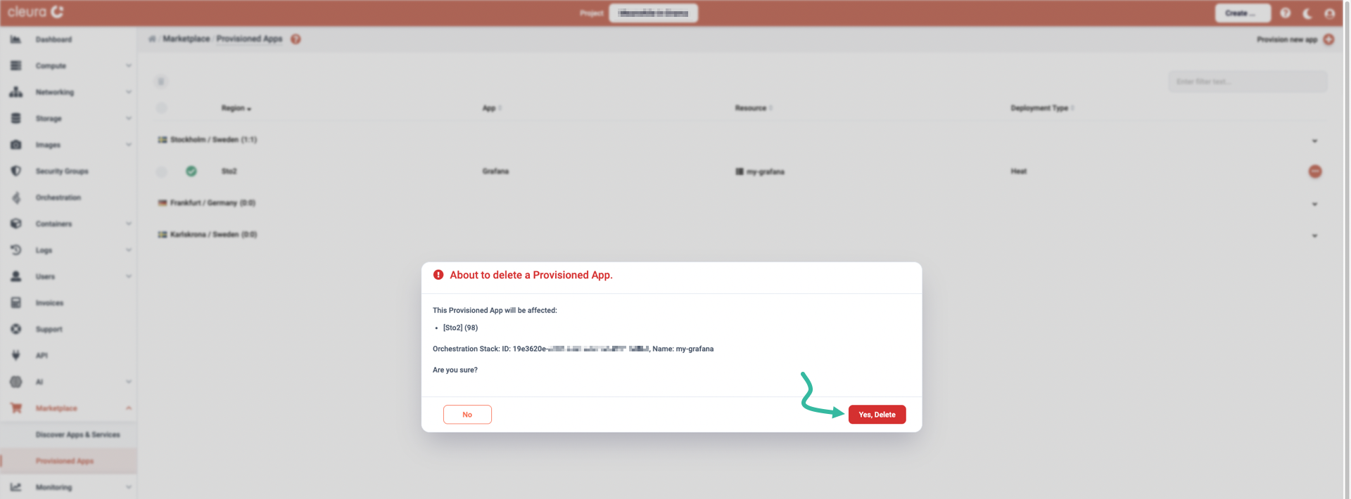 Make sure you are about to delete Grafana
