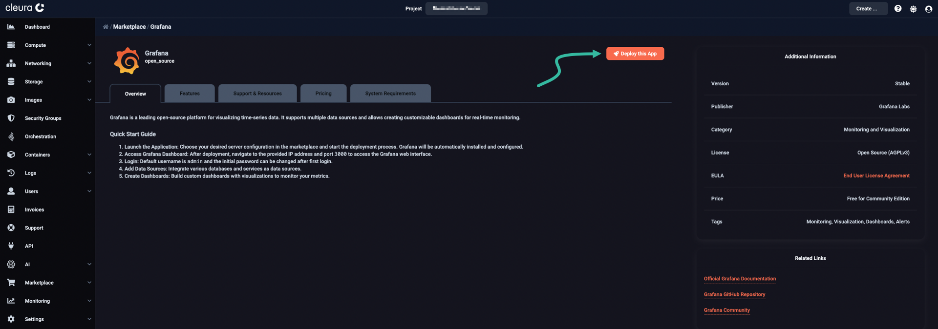Start the Grafana deployment process