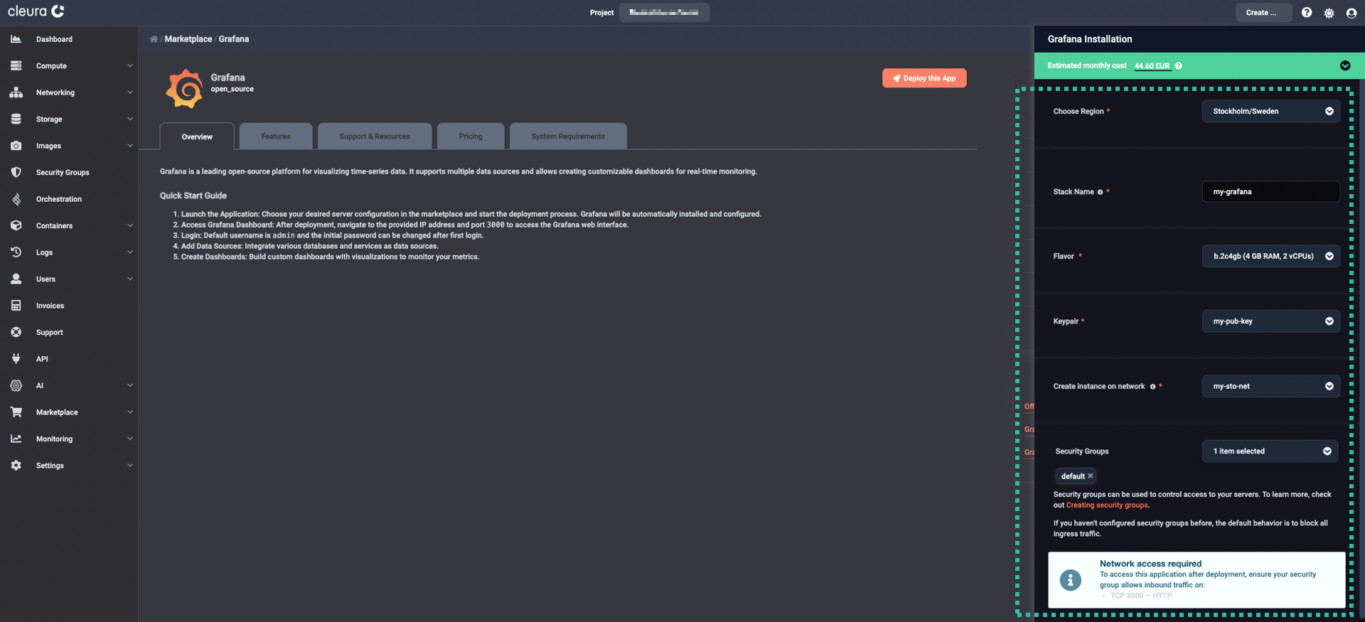 Specify the characteristics of the particular Grafana deployment