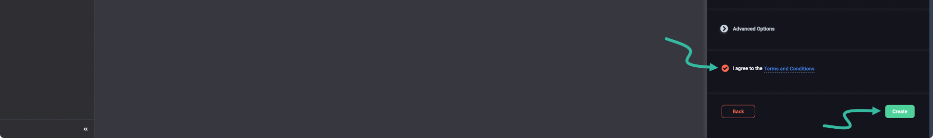 Read and agree to the Terms and Conditions, then click the Create button