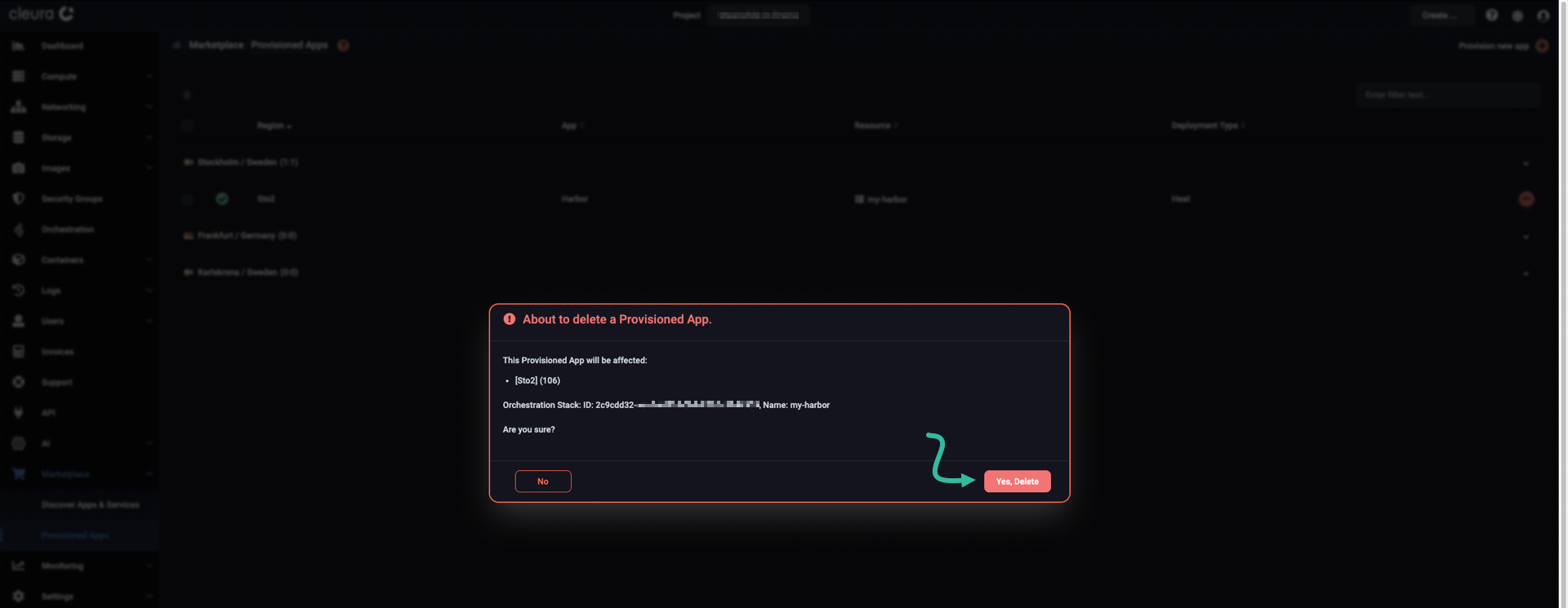 Make sure you are about to delete Harbor