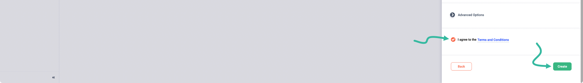 Read and agree to the Terms and Conditions, and click the Create button
