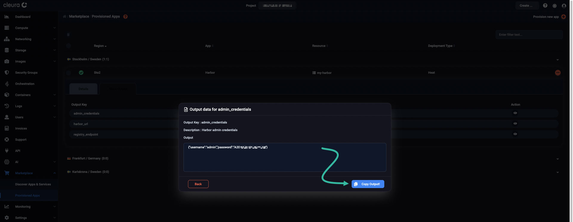Copy the username and password to the clipboard