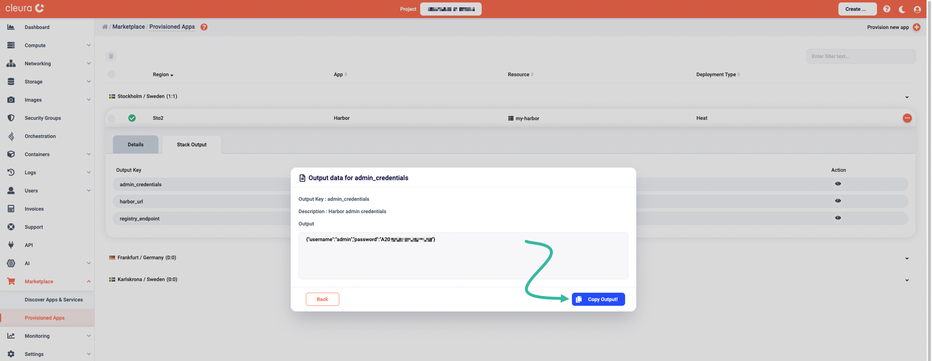 Copy the username and password to the clipboard
