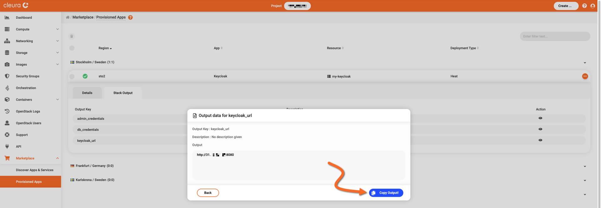 Reveal the URL to Keycloak