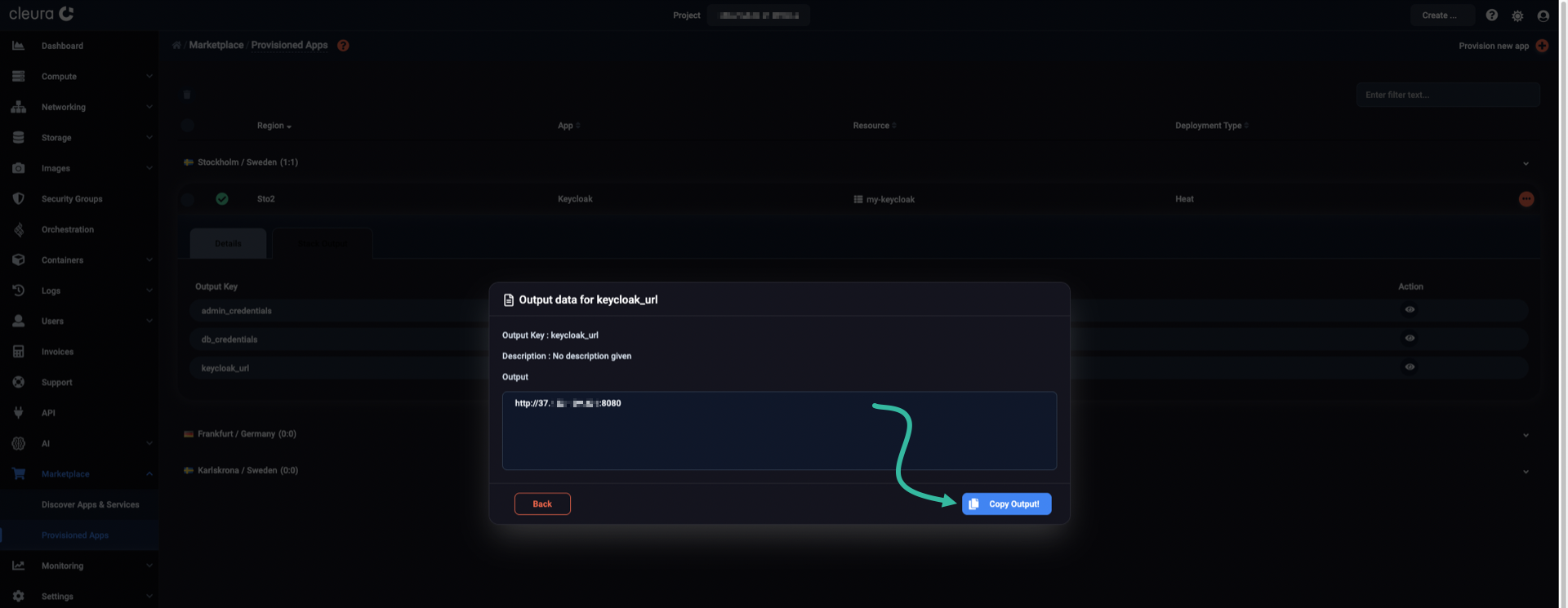Reveal the URL to Keycloak