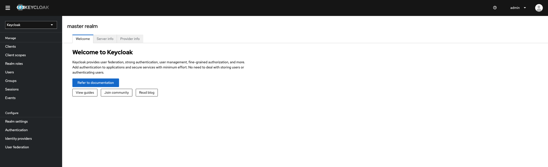 The Keycloak page