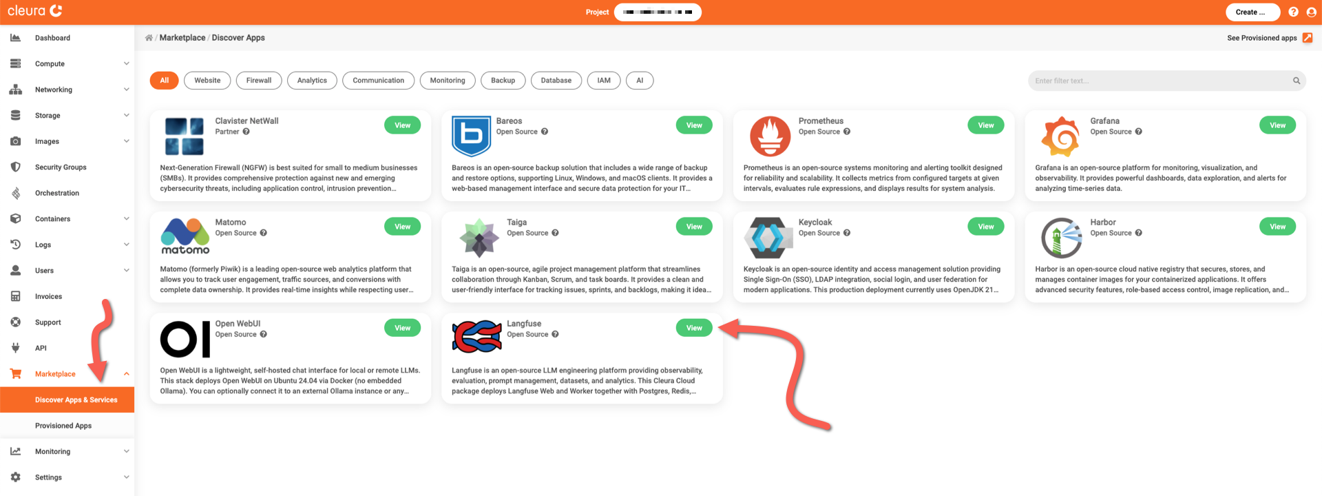 Select the Langfuse application