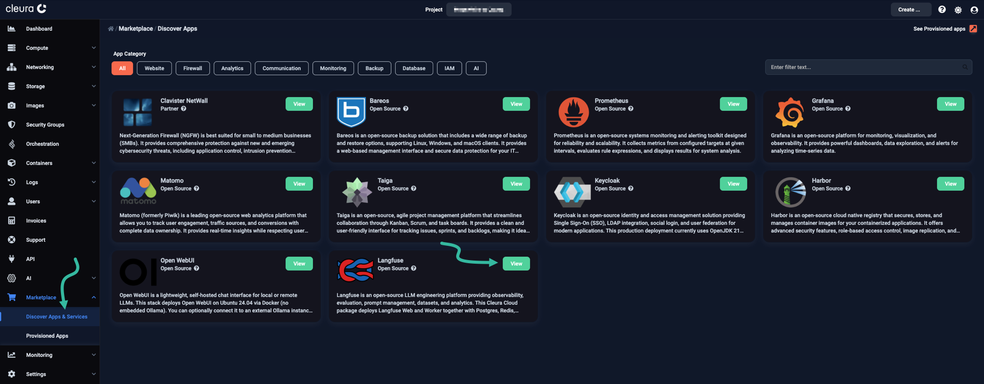 Select the Langfuse application
