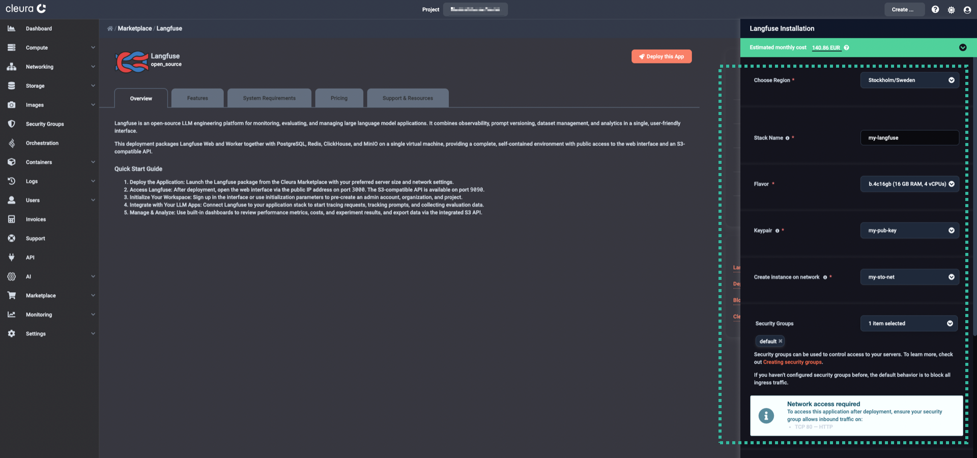 Specify the characteristics of the particular Langfuse deployment
