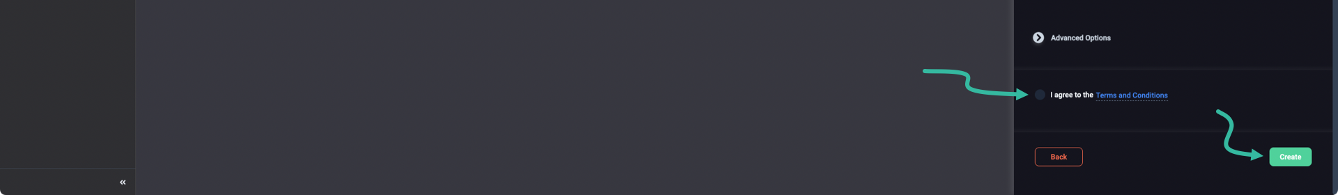 Read and agree to the Terms and Conditions, then click the Create button