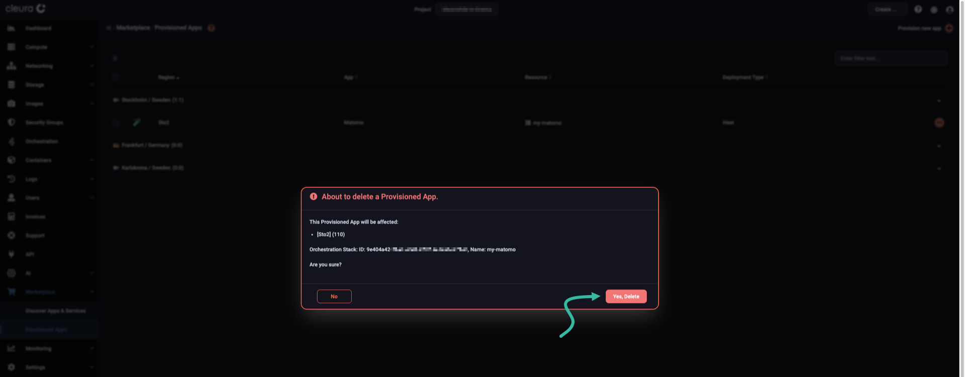 Make sure you are about to delete Matomo