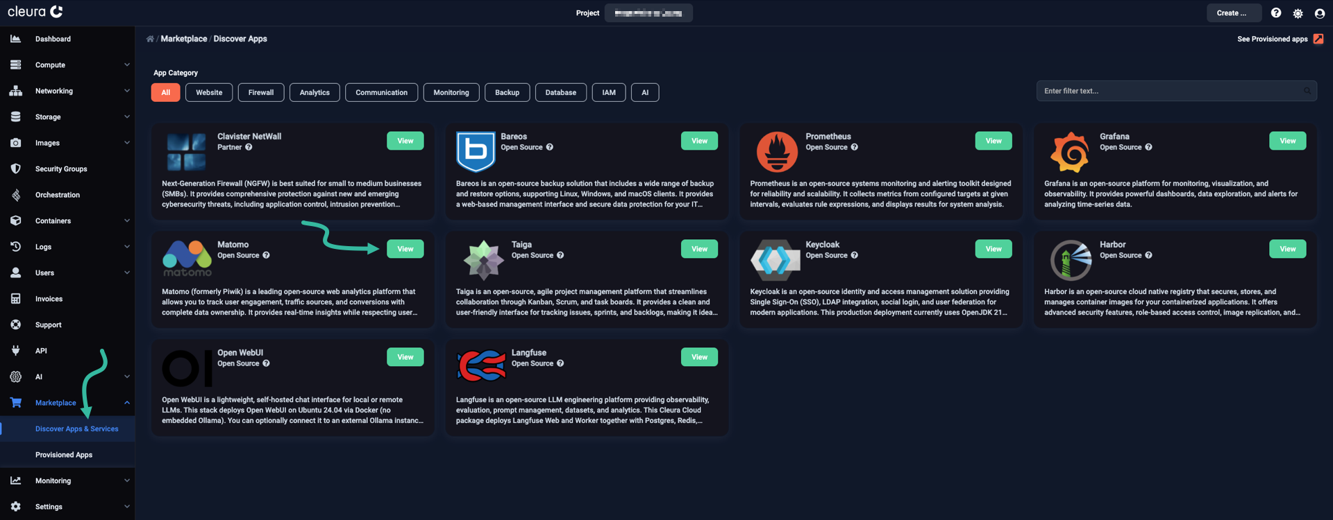 Select the Matomo application
