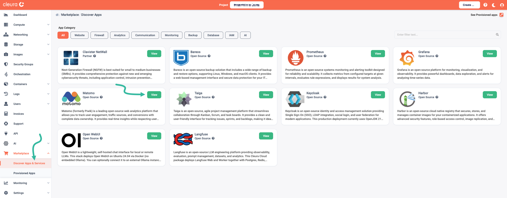 Select the Matomo application
