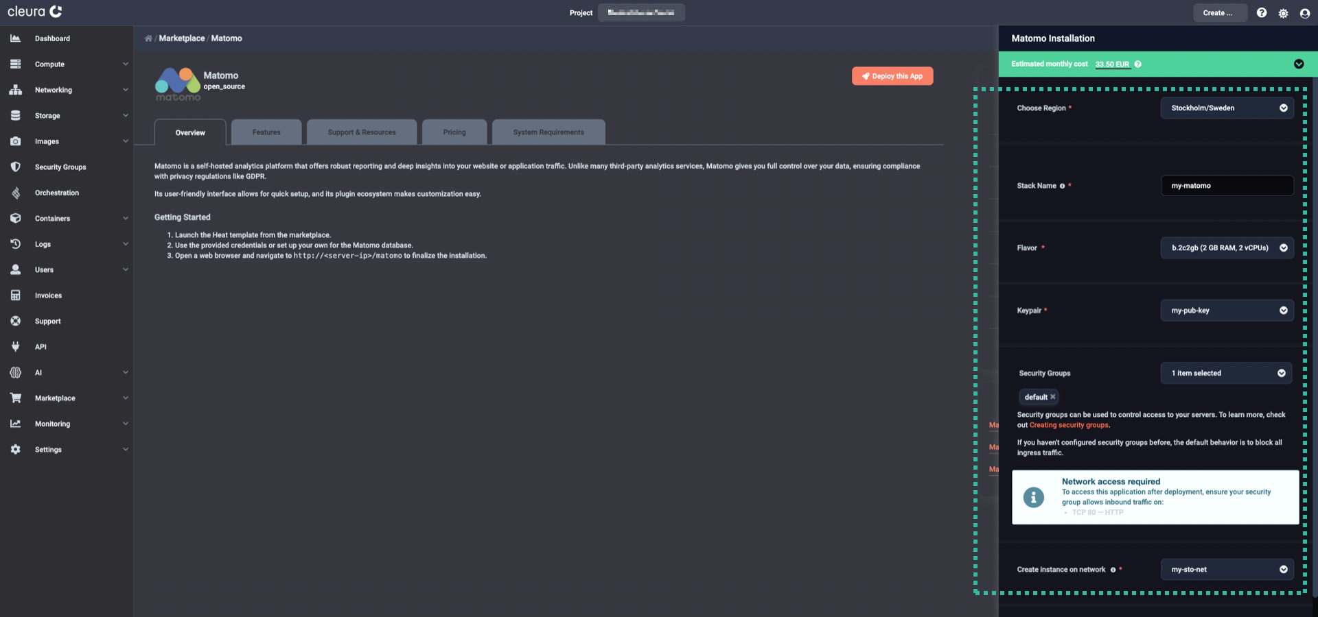 Specify the characteristics of the particular Matomo deployment