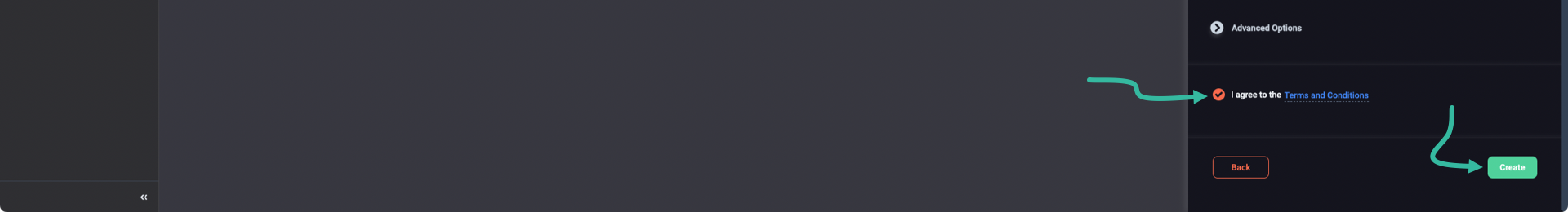 Read and agree to the Terms and Conditions, then click the Create button