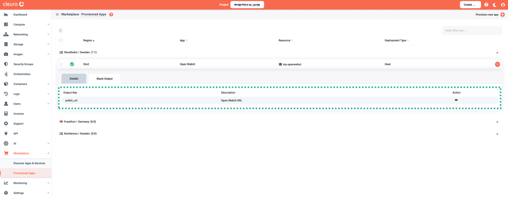 Locate the Open WebUI public URL