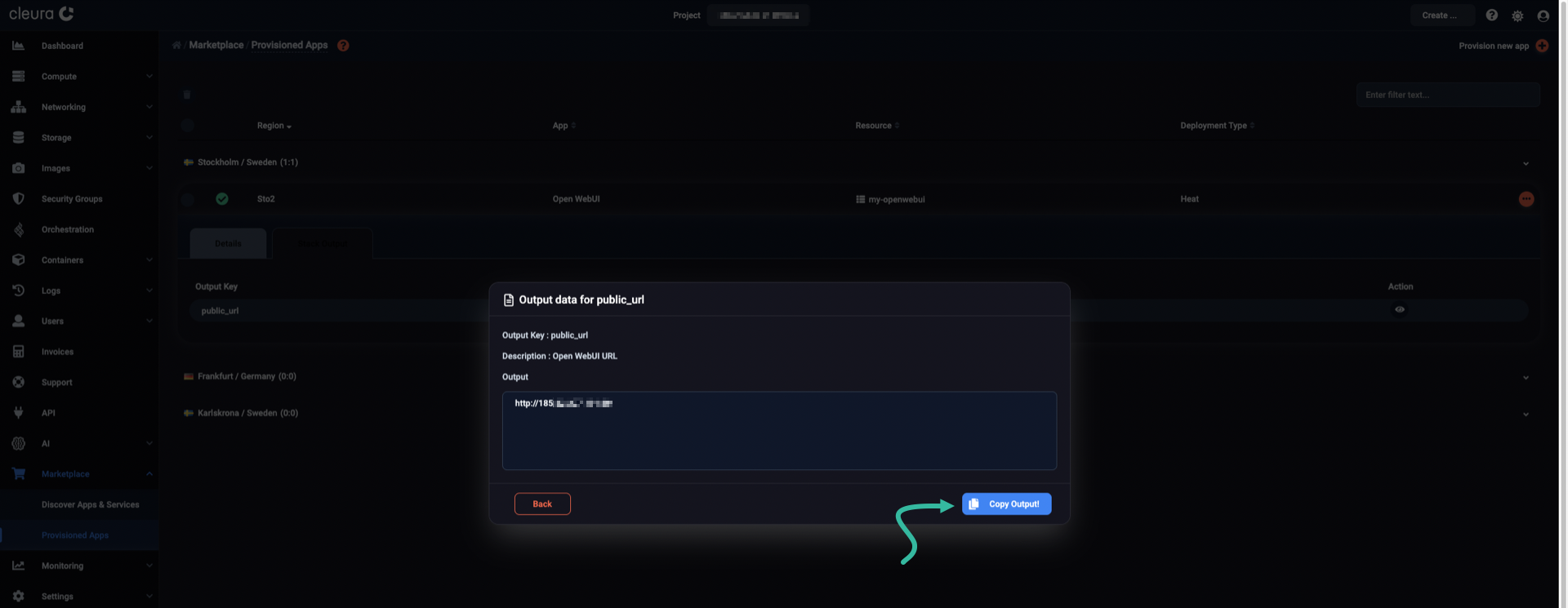 Copy the Open WebUI public URL