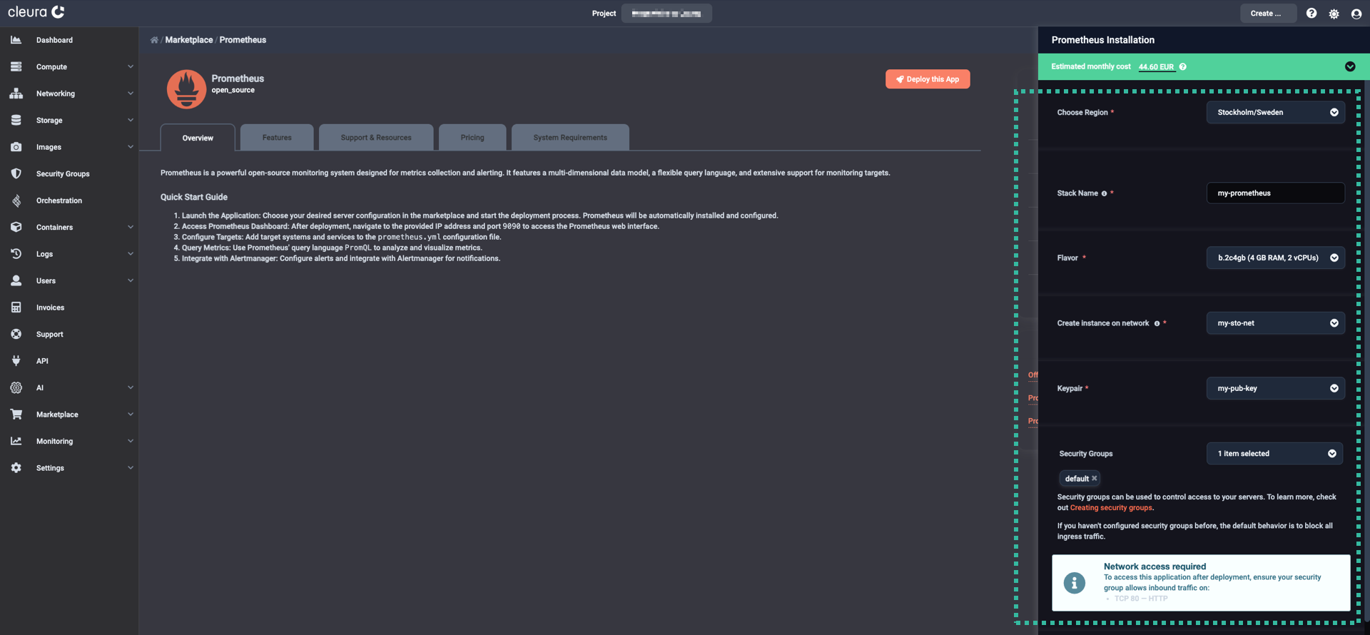 Specify the characteristics of the particular Prometheus deployment