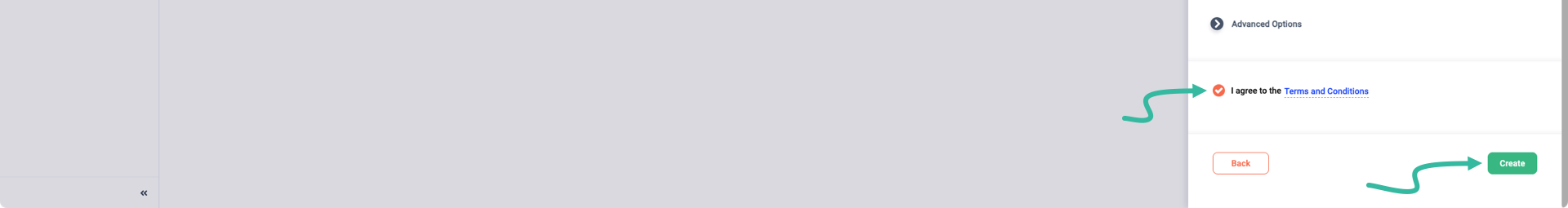 Agree to the Terms and Conditions, and click the Create button