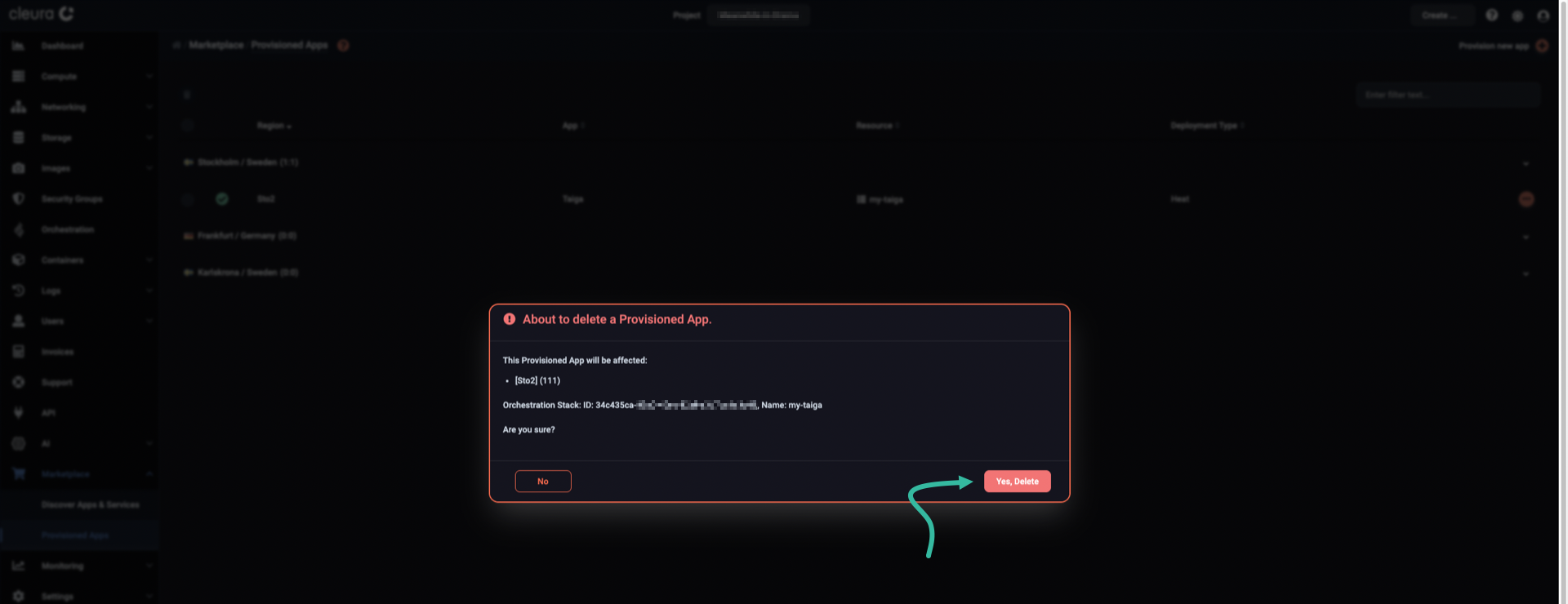 Make sure you are about to delete Taiga