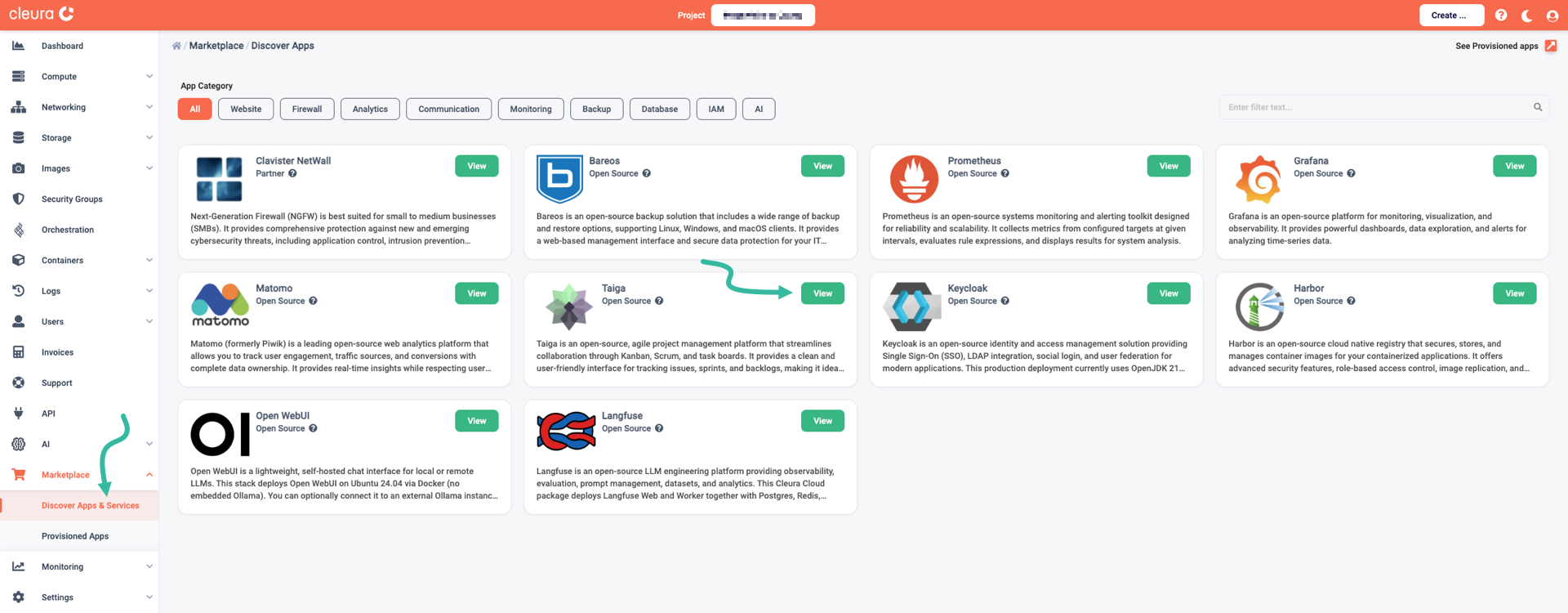 Select the Taiga application