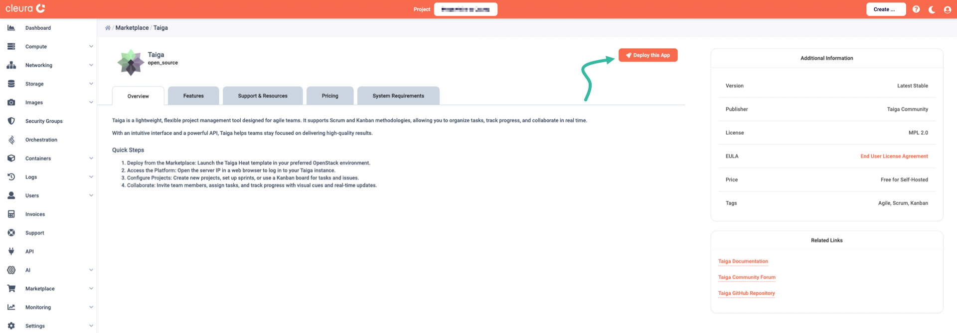 Start the Taiga deployment process