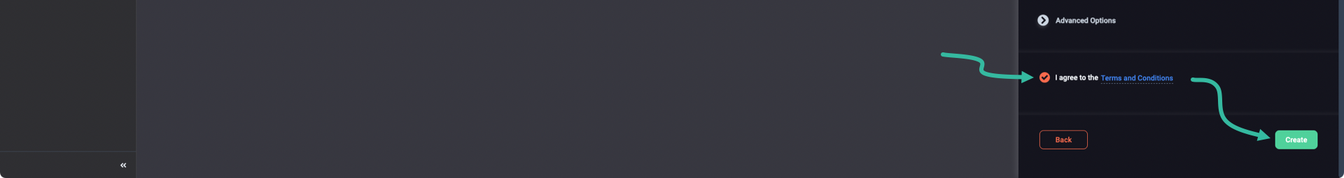 Read and agree to the Terms and Conditions, then click the Create button